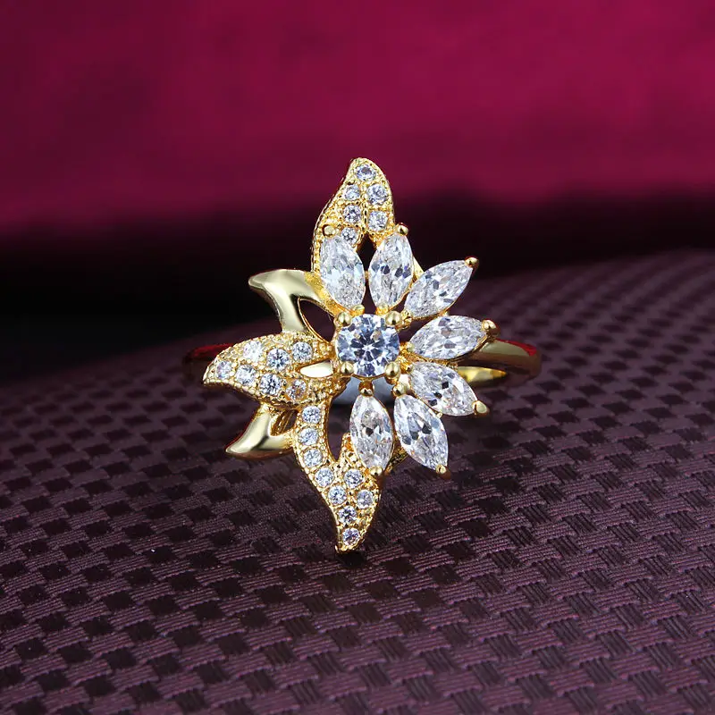 Женское кольцо с золотым покрытием дизайнерское для свадьбы помолвки вечеринки