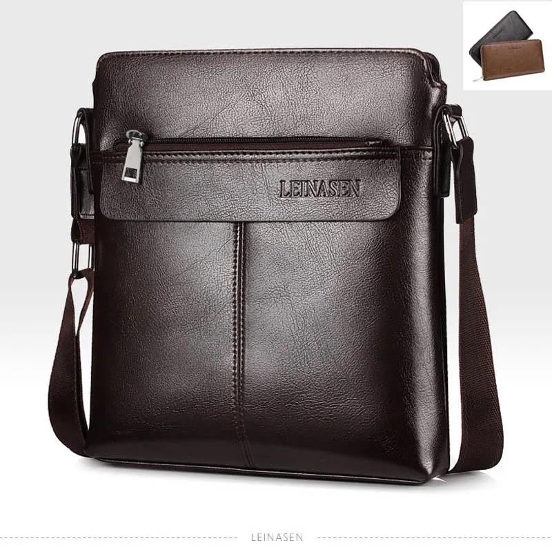 DARK BROWN-WALLET Кожаный портфель maleta sacoche homme коричневый bolso hombre maletin cuero bolsa masculina для ноутбука, Офисные Сумки для мужчин - Цвет: DARK BROWN-WALLET