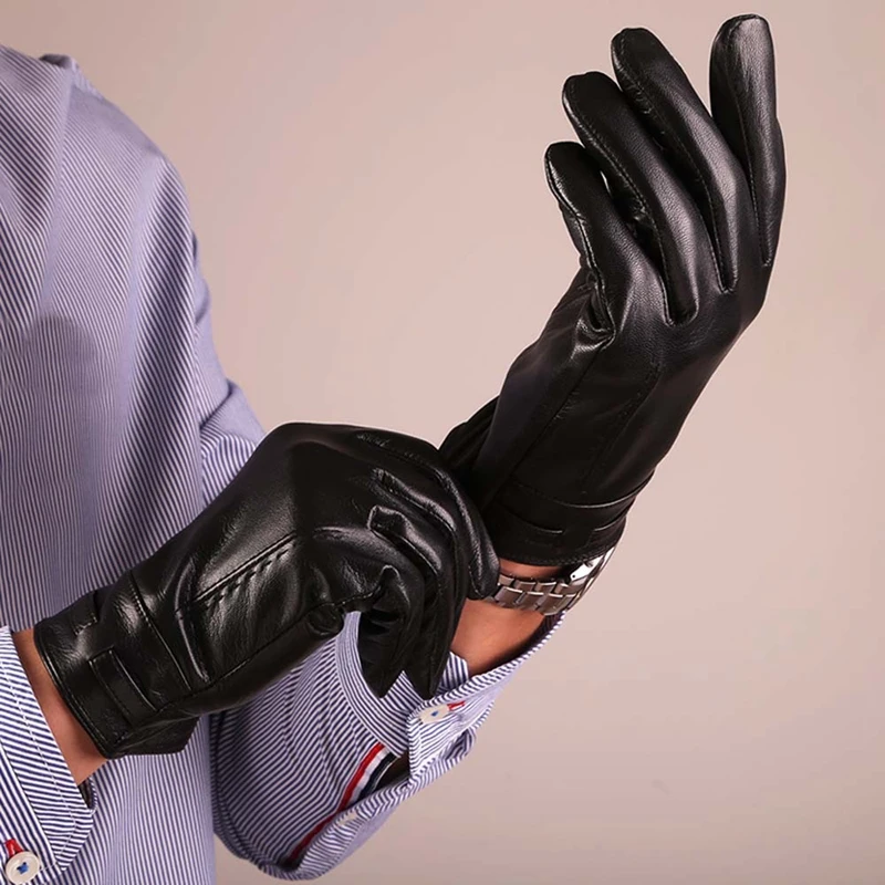 Мужские кожаные перчатки высшего качества черные бесплатная доставка зимние