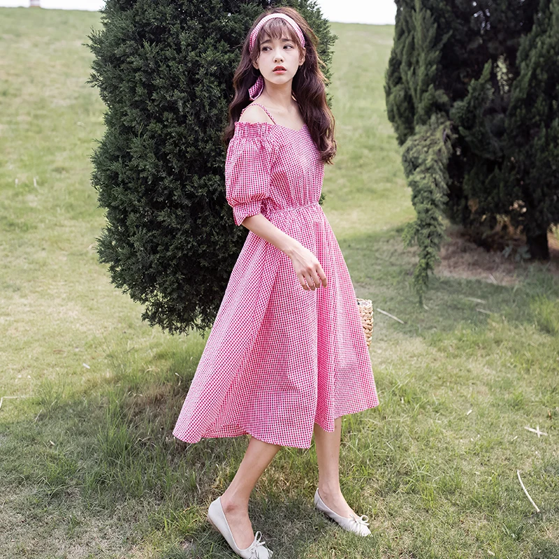 Для женщин платья Япония Kawaii Ulzzang сладкий Высокая Талия для похудения длинный