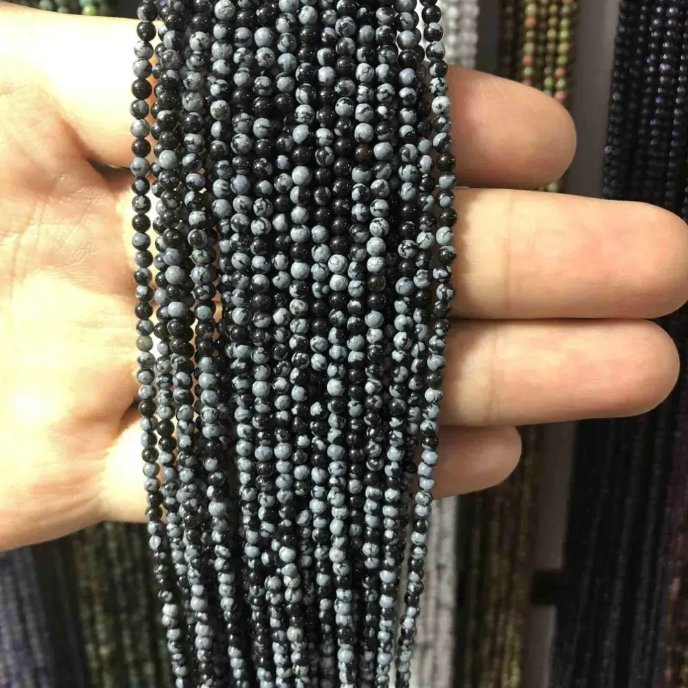 2 мм круглые бусины из натурального камня розовый кварц аметисты лазурит Агаты бусины для изготовления ювелирных изделий Шарм DIY браслет ожерелье - Цвет: Snowflake stone