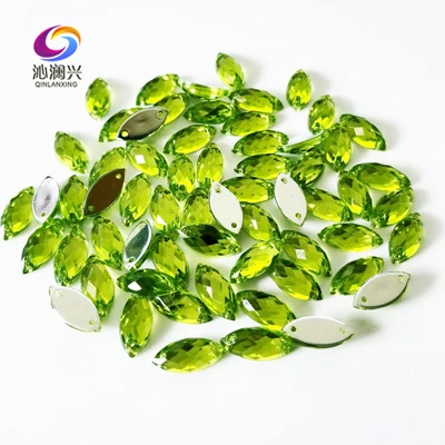 Grass green 7x15 мм, 50 шт./лот, стразы в форме глаз, Пришивные с плоской задней стороны, акриловые Стразы для шитья, хрустальные камни для рукоделия/рукоделия одежды/ювелирных аксессуаров - Цвет: Grass green