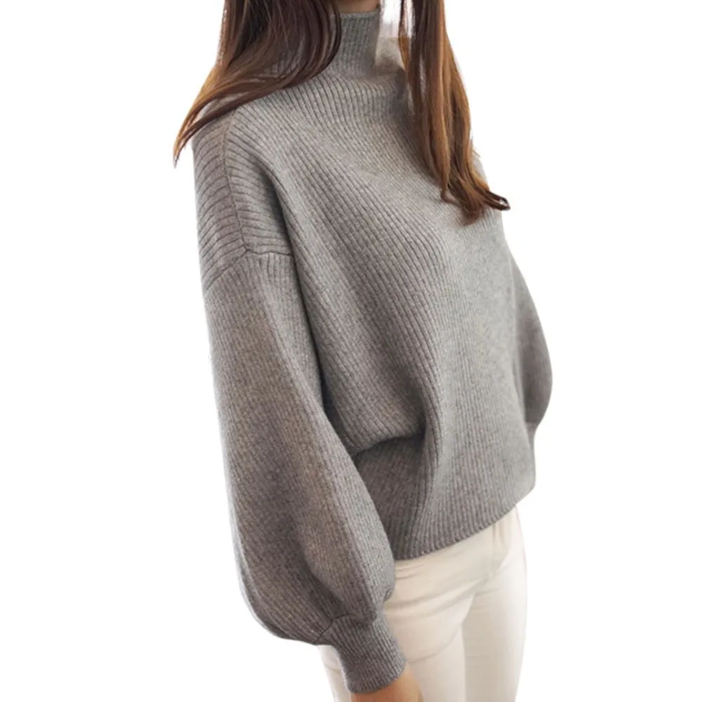 Wixra Winter Spring Lantern Sleeve Sweater Loose Casual Soft Turtleneck Basic Solid Knit top Wear Pullovers For Women | Женская одежда