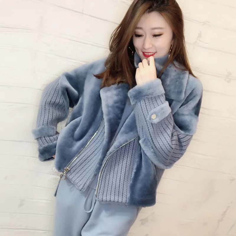 Женская зимняя мода 2018 вязанная Короткая Меховая куртка шерстяное меховое