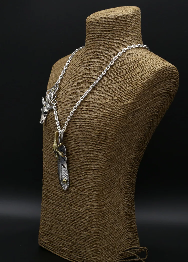 56 г цельное длинное ожерелье из стерлингового серебра 925 пробы Мужская винтажная
