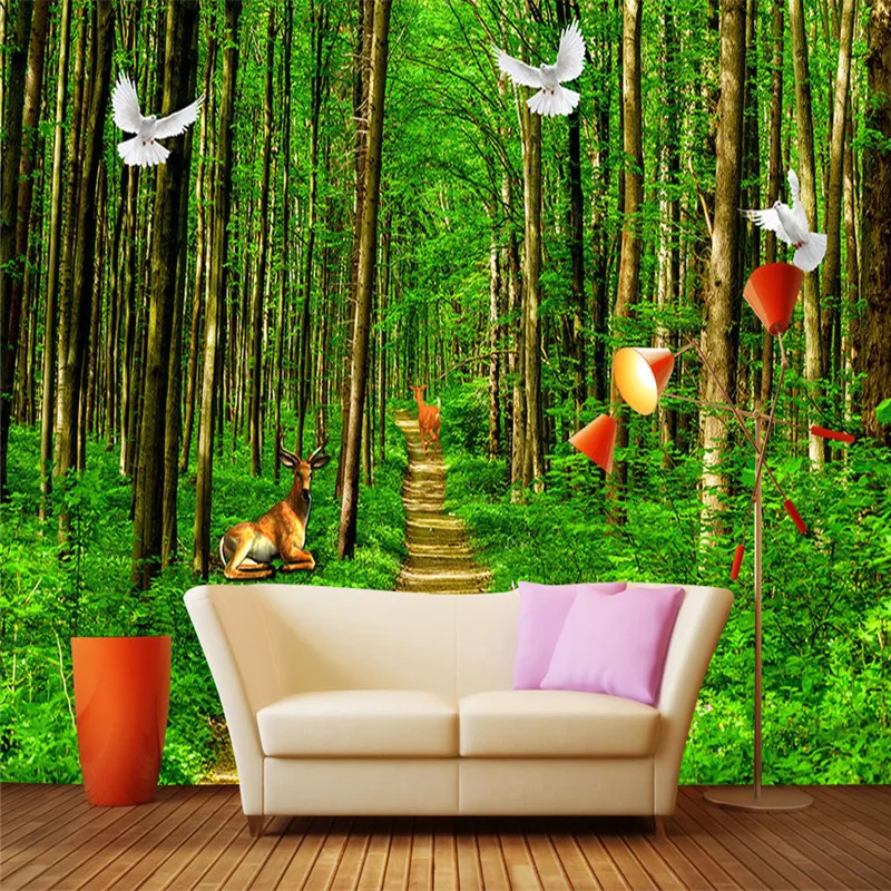 Natue Forest Wallpapers 3D Landscape Green Trees Wall Murals Bird Animals Wood Papers for Living Room Home Decor Bedrooms |