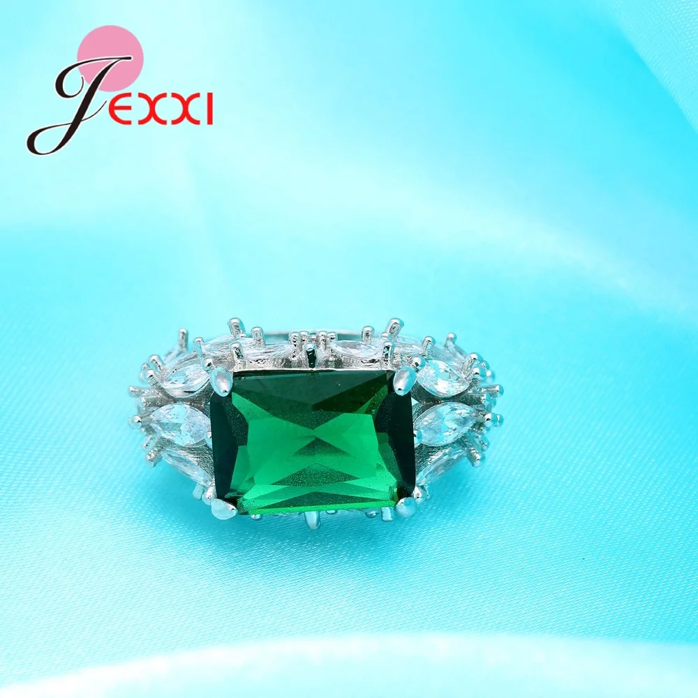 925 пробы серебро Обручение кольца для Для женщин зеленого цвета с украшением в