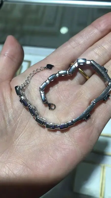 

Fashion block square chain Natural London blue topaz Bracelet Natural gemstone Bracelet 925 silver bracelet girl party jewelry