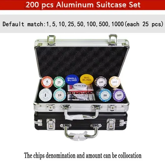 200pcs black box 100-500 шт./компл. казино Техас глины покер чип комплекты Алюминий чемодан с игральными картами и кубики и дилера днище и Скатерти - Цвет: 200pcs black box