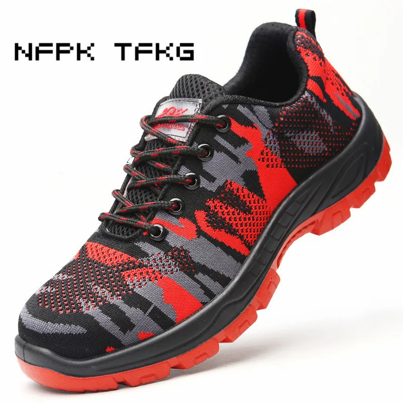 

men's big size breathable mesh steel toe covers working safety shoes non-slip puncture proof tooling security boots protection