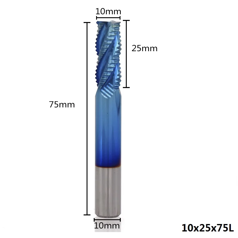 10x25x75L XCAN 1 шт. 4 мм-12 мм нано голубое покрытие Черновая Концевая фреза 4 флейты Спираль Карбид Концевая фреза ЧПУ фреза - Длина режущей кромки: 10x25x75L