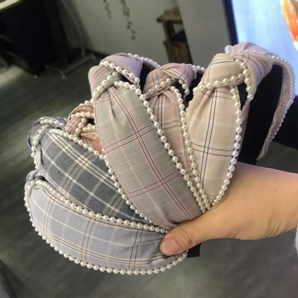 Fashion Pearl Hair Accessories Adlut High Elastic Lattice Knot Hair Band for Women Headband For Girls Hairband Hair Hoop Turban