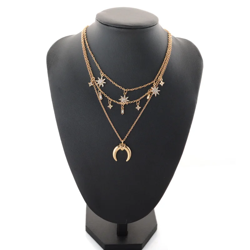 

Boho choker bohemian multi layer chokers set moon pendant necklaces for women Vintage crystal stone collier fashion jewelry