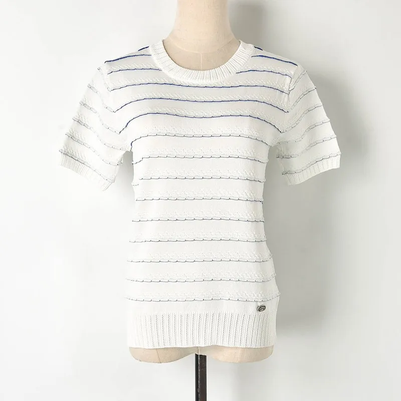 Женская трикотажная футболка женская 2019 летняя новая полосатая с круглым