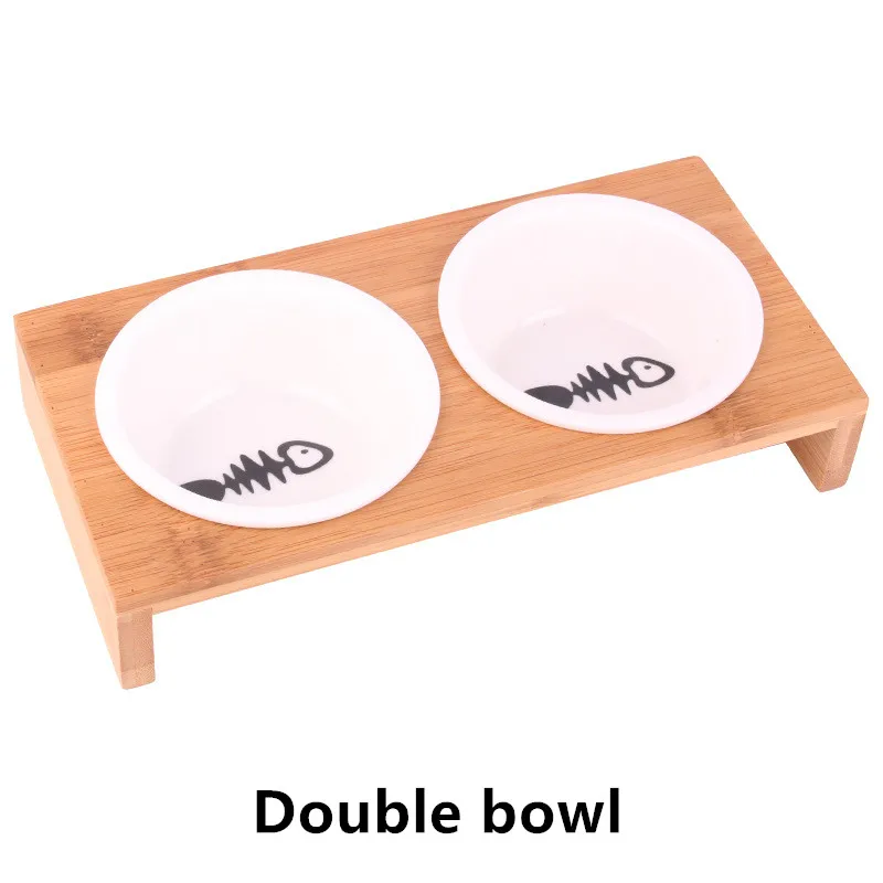 Миска для домашних животных кошек двойная керамическая миска Бамбуковая