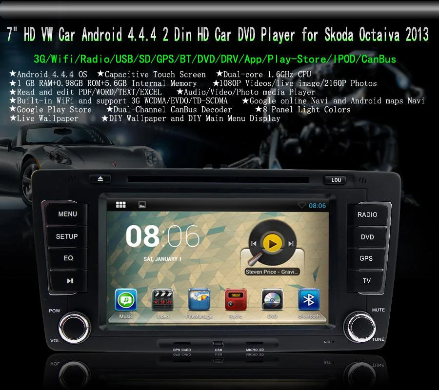 Автомобильный DVD-плеер 2 Din HD Android 8 1 7 дюймов для Skoda Octaiva 2013 Volkswagen с TF-картой ГБ и Canbus