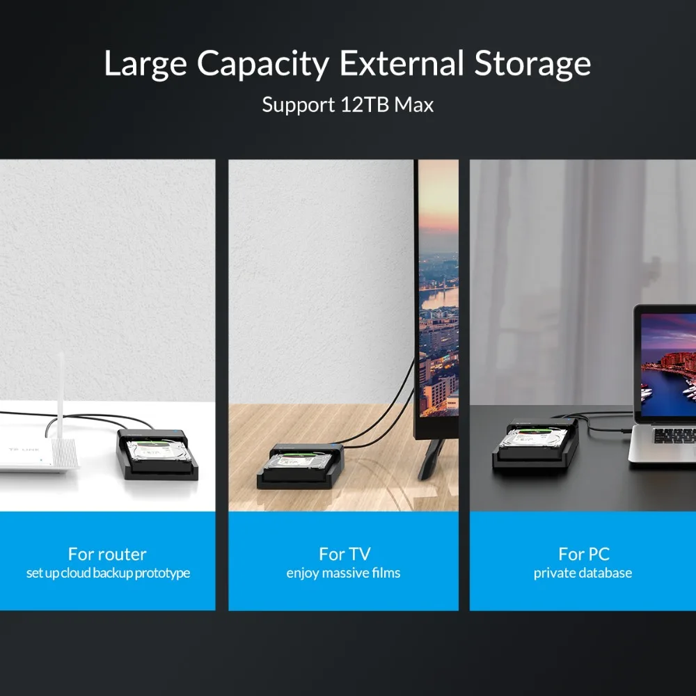 ORICO 2,5/3,5 дюймов док-станцию жёсткого диска 10 Гбит/с SATA USB 3,1 Gen2 Тип C корпус для жесткого диска 12V Мощность адаптер Поддержка 12 ТБ Max