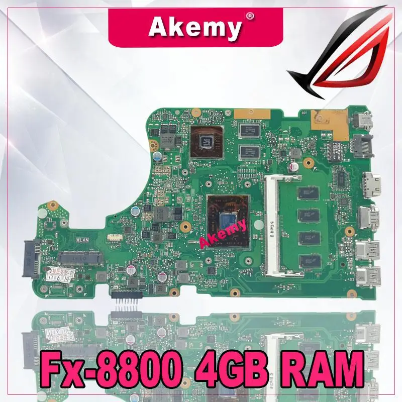 

Akemy X555DG X555YI материнская плата для ноутбука For Asus X555D A555D X555DG X555Y K555D материнская плата Fx-8800 4 Гб RAM