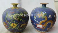 bi001311 9 marked chinese dynasty palace cloisonne bronze gild flower bottle vase pair