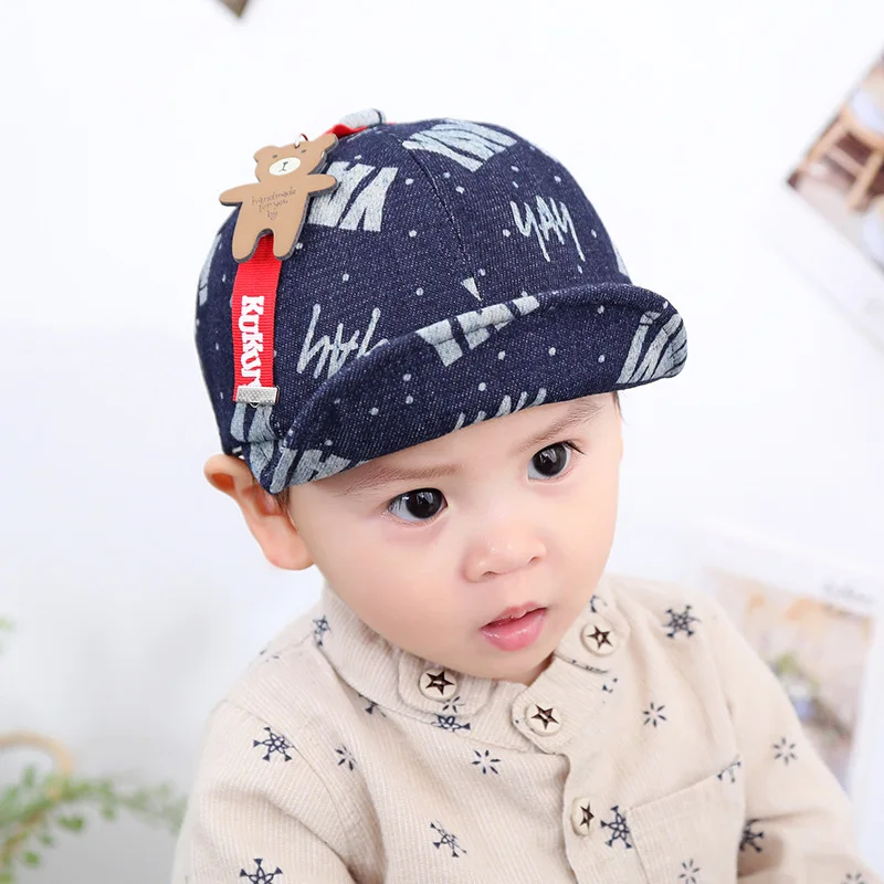 Fashion Denim Baby Caps Letter Cowboy Boys Retro Print Toddler Hat With Bear Spring Summer Soft Clothing | Детская одежда и обувь