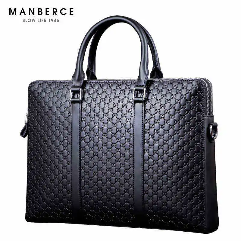 

Luxury Portable commercial stamp pattern cowhide leather man bag briefcase, men leather handbag, designer brand briefcase