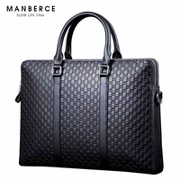 luxury portable commercial stamp pattern cowhide leather man bag briefcase men leather handbag designer brand briefcase