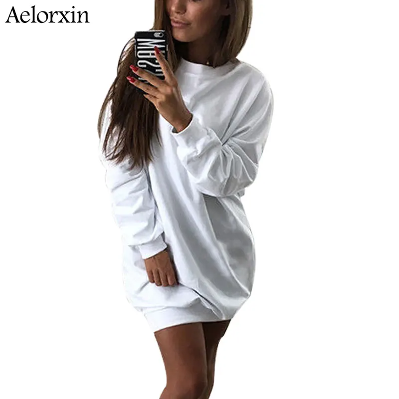 Aelorxin 2019 осеннее повседневное длинное платье с круглым вырезом женское свободное