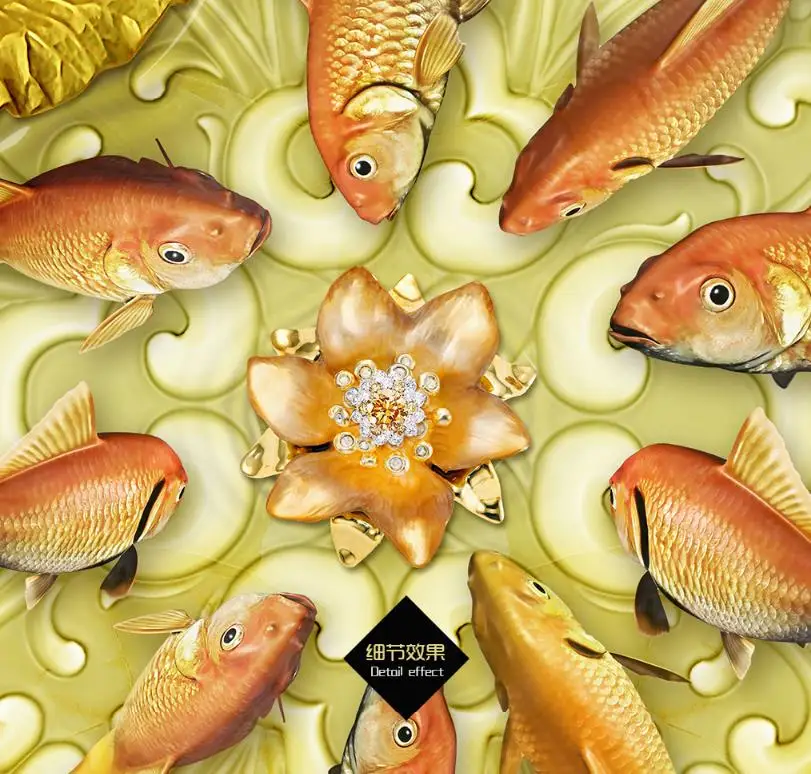 3D Floor Nine Fish Figure Marble Photo Wallpaper Flooring Wall Household Mural Rolls For Livingroom Hotel Mall Bedroom | Обустройство