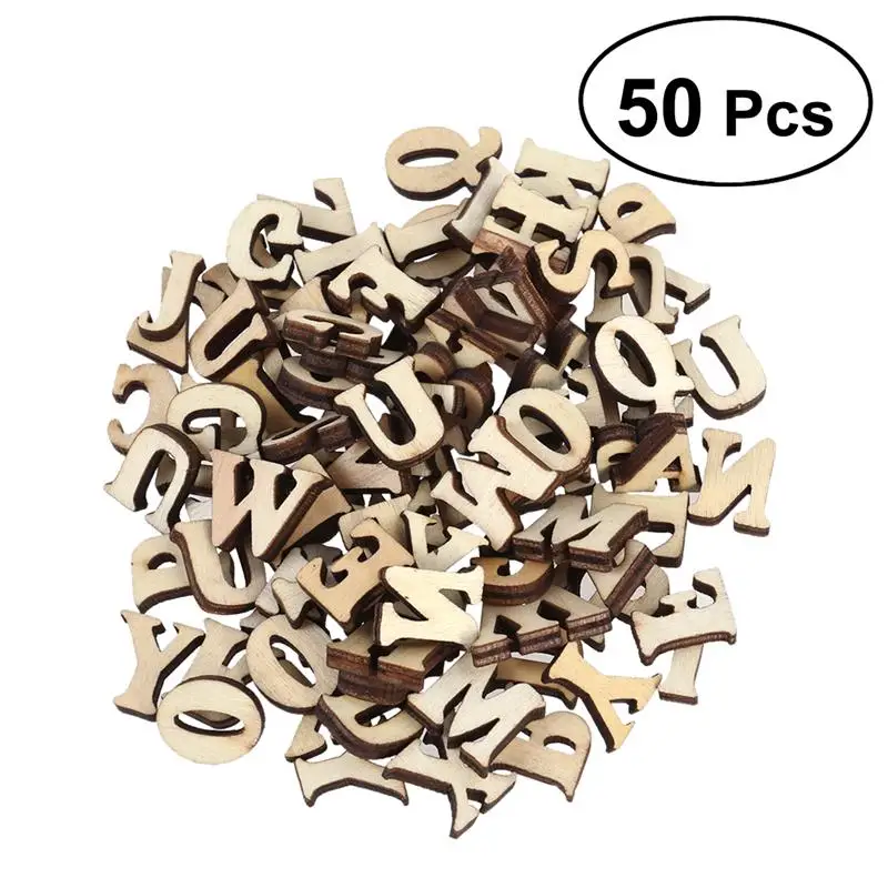 50pcs without hole 100 шт Деревянный без финишной отделки, буквы, буквы, искусство, поделки, украшение, алфавит, дерево, вырезанные диски для лоскутного скрапбукинга A3 - Цвет: 50pcs without hole