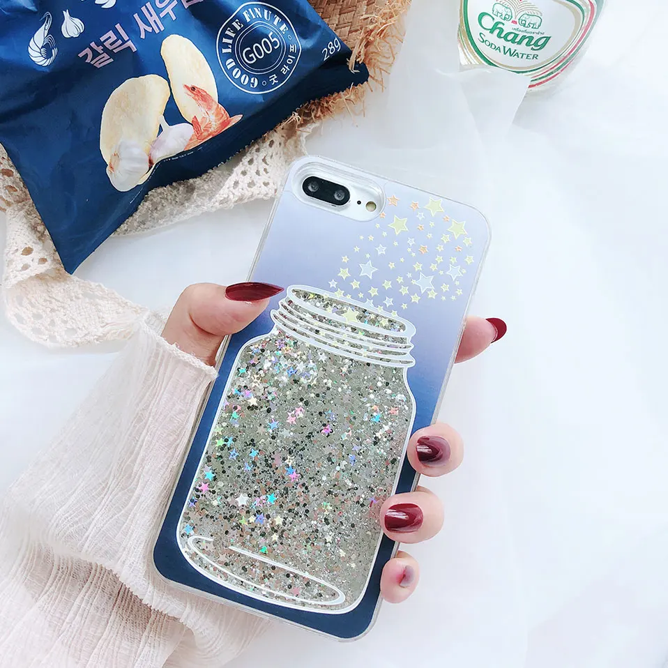 Phone Case For iPhone 6 6S 7 8 Plus Capa Glitter Quicksand Wishing Bottle Cases plus TPU PC X Funda x 6s |