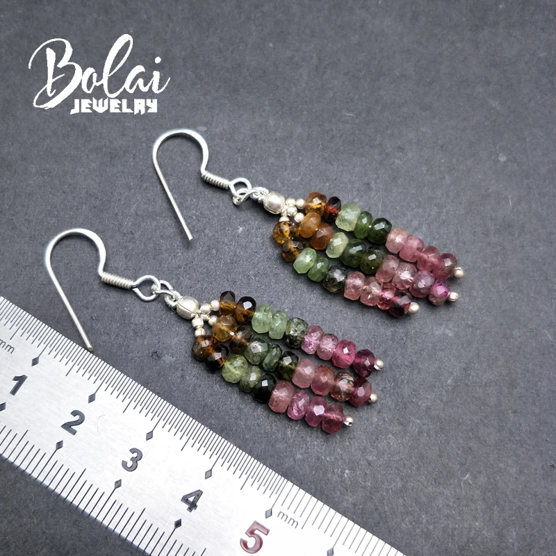 Bolaijewelry, классические натуральные турмалиновые серьги в 925 пробы драгоценности из серебра и камней, лучший подарок для леди, повседневная одежда