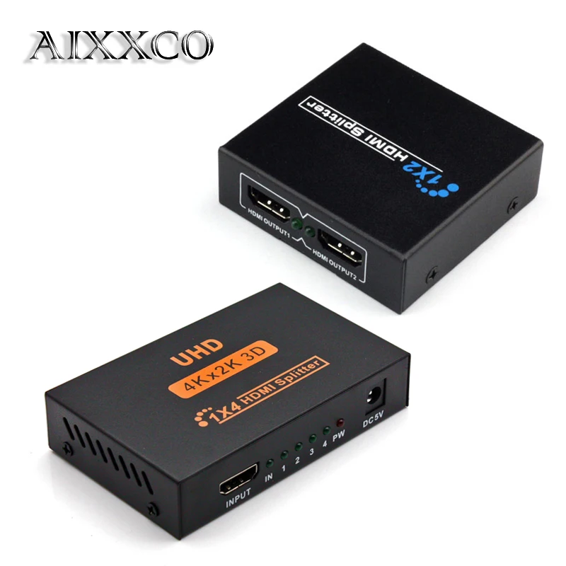 AIXXCO 4 K HDMI Splitter видео Full HD 1080 p коммутатор 1X2 1X4 двойной Дисплей для HDTV DVD PS3 Xbox|Кабели