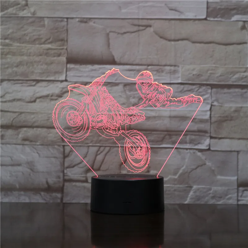 Motorbike Rider 3D Optical illusion Night Light Motorcycle Dirt Bike LED Modern Wall Lamp Freestyle Motorcross Table | Лампы и