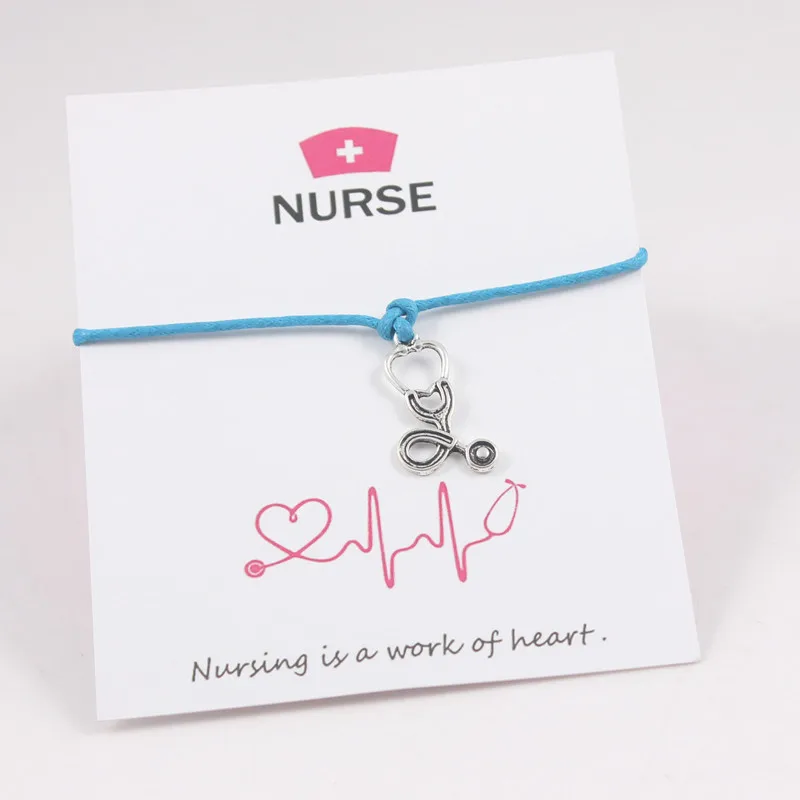 Nurse Gift Charm Friendship Bracelet Wish Card Nurse's Day Stethoscope Pendant Women Men Jewelry Lucky Love Rope Bracelets | Украшения