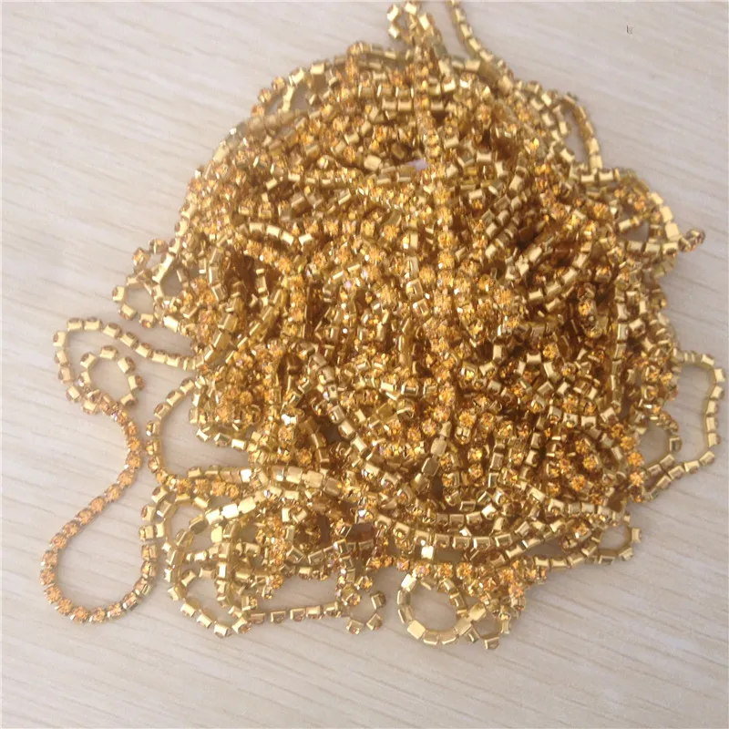 SS6 SS8 SS10 SS12 желтое золото стеклянные стразы Золотая чашка цепочка с когтями