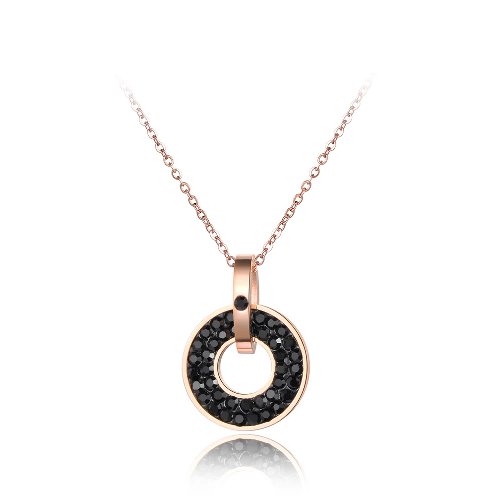 Black Necklace Lokaer модный белый/черный CZ Стразы ожерелье серьги наборы титан сталь Розовое золото Цвет Свадебные украшения для женщин SE020 - Окраска металла: Black Necklace