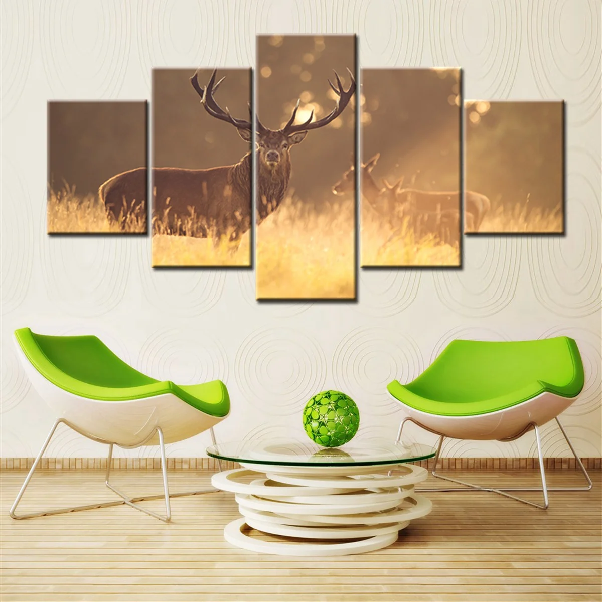 5 панелей Настенная картина с оленем принты на холсте бак Бакхорн трава туманное