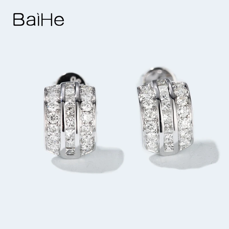 Круглые серьги-гвоздики BAIHE из белого золота с натуральными бриллиантами 14 к 0 70