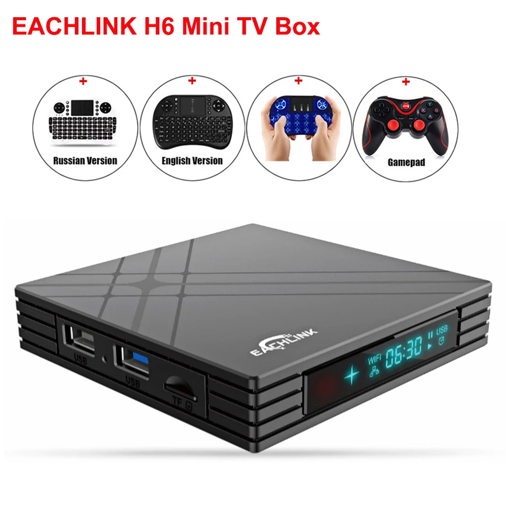 Мини ТВ приставка EACHLINK H6 Android 7 0 Allwinner 3 ГБ + 32 2 4G WiFi 100 Мбит/с USB3.0 BT4.1 Поддержка 6K HD smart