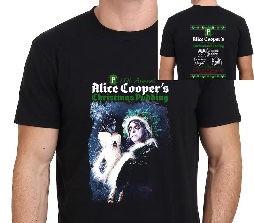 Рубашка магазин о образным вырезом с коротким Alice Cooper's Рождество пудинг Tour 100%