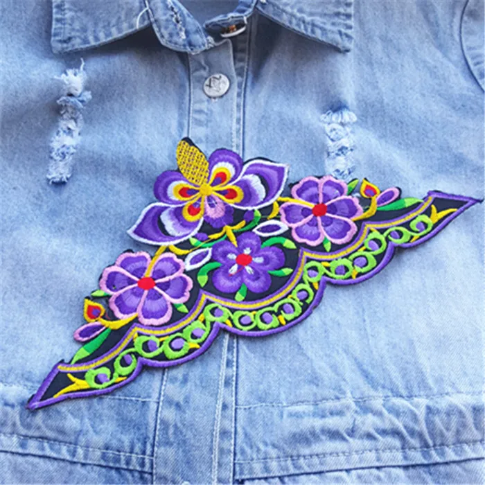 Китайские элементы вышитый цветок патчи для одежды платье ткань железа на патч