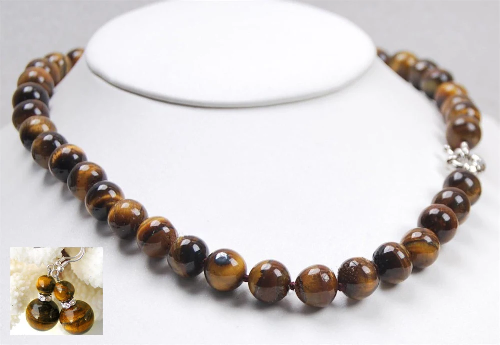 

Natural 10MM tiger's-eye beads necklace 18 earring shipping free.jpg