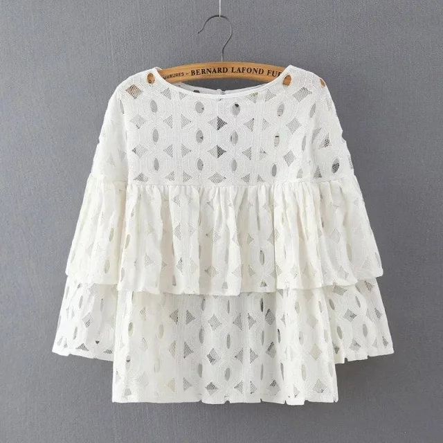 Новый стиль осень Женщины Элегантный Белый и черный Кружева Полые вне Короткая