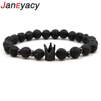 janeyacy 2018 hot trendy lava stone pave cz imperial crown charm bracelet for men or women bracelet jewelry pulseira hombres