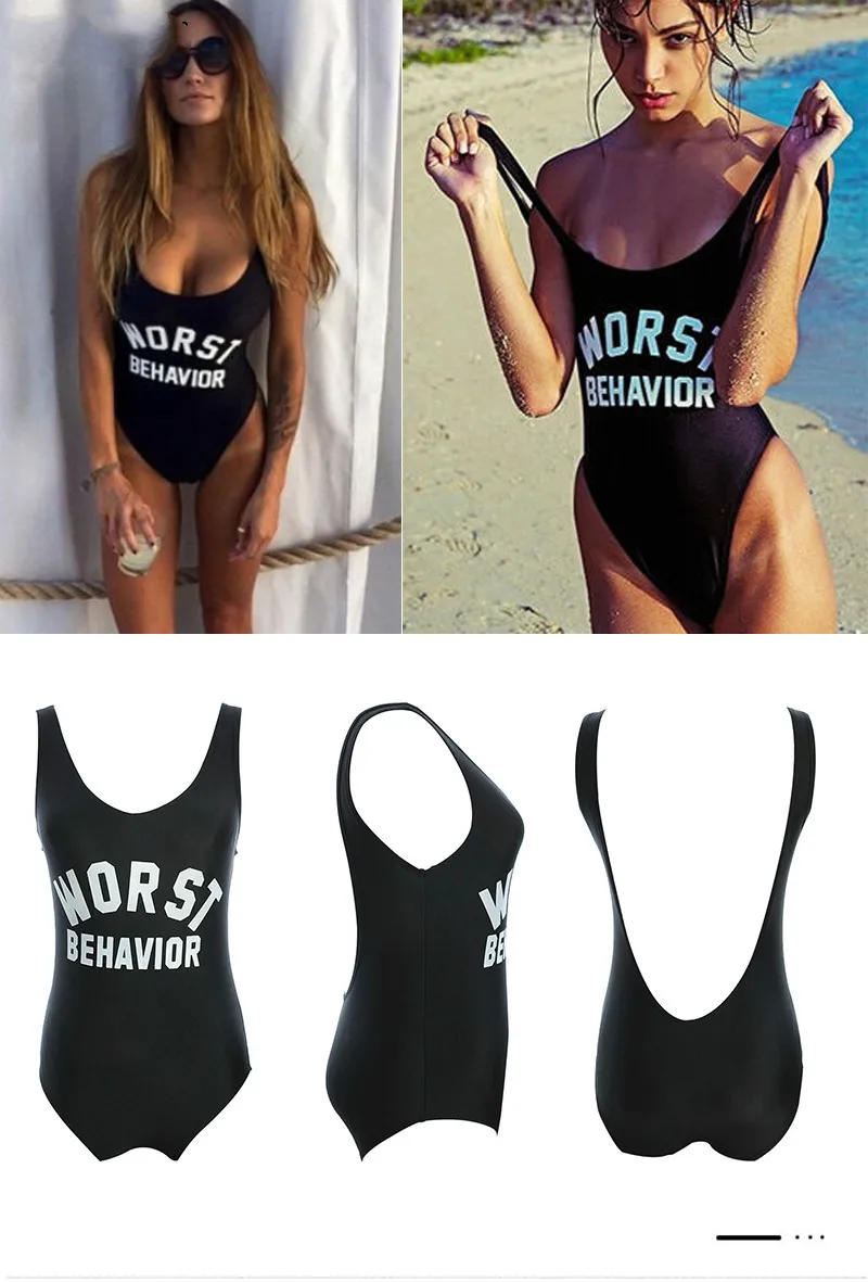 Bodysuit Sexy One Piece Women Swimsuit Thong Pink Lips Print Swimwear Bathing Suit Girls Backless Black Monokini