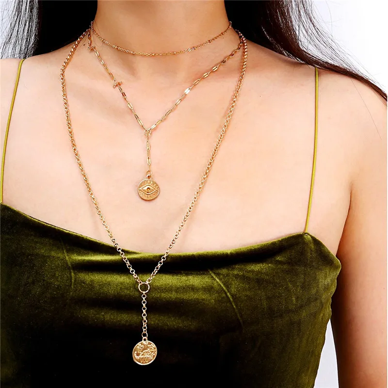 Baloki Boho глаза тотемное ожерелье двойной многослойное Золотая цепочка чокер монет
