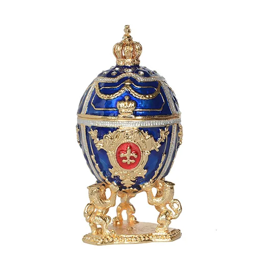 Новое поступление, русская шкатулка для украшений с изображением Льва faberge egg w, пасхальное яйцо, украшенная драгоценными камнями, металлический подарок для нее, рождественские подарки - Цвет: blue
