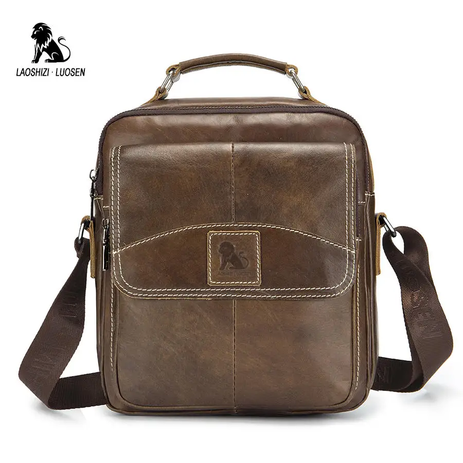 Мужская сумка мессенджер LAOSHIZI LUOSEN маленькая винтажная через плечо из