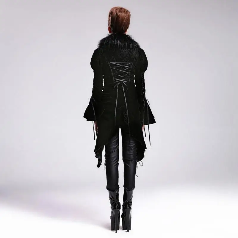 Devil Fashion Women's Asymmetric Vintage Goth Fur Collar Coat CT011 | Женская одежда