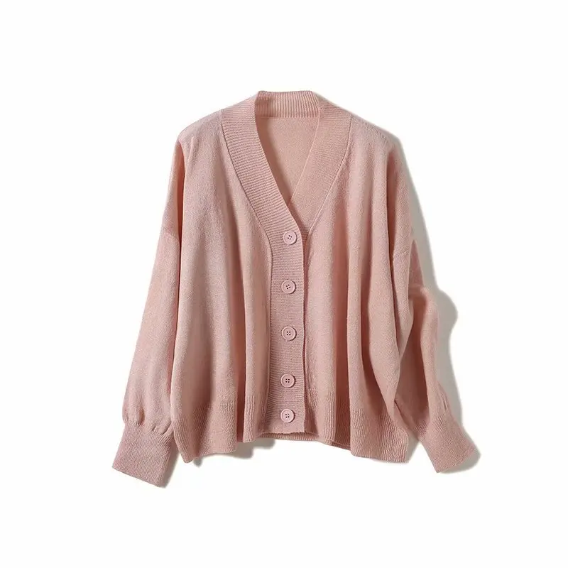 

Sueter Mujer Invierno 2019 Autumn New Lazy Wind V-neck Single-breasted Cardigan Sweater Women Pink Cardigan Women